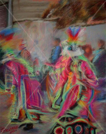 Color en la calle Pastel Card Figure Painting