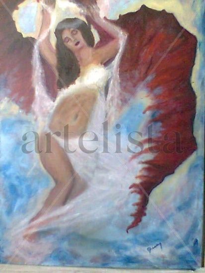 Angel de los sueños Mixed media Textile Figure Painting