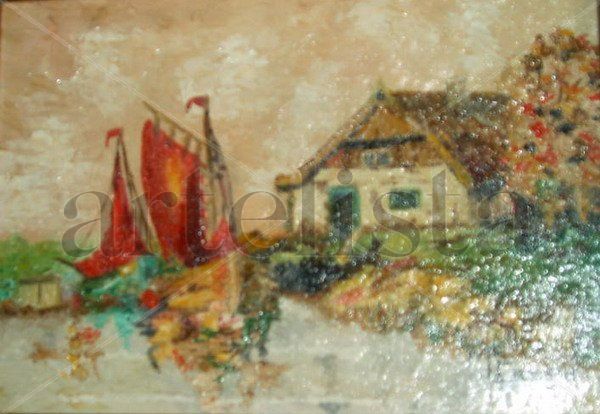 Casa en el lago Oil Canvas Landscaping