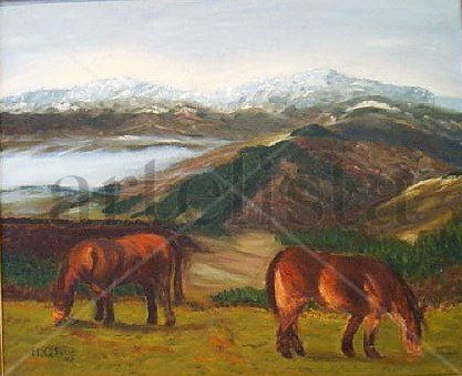 Caballos paciendo Óleo Lienzo Paisaje