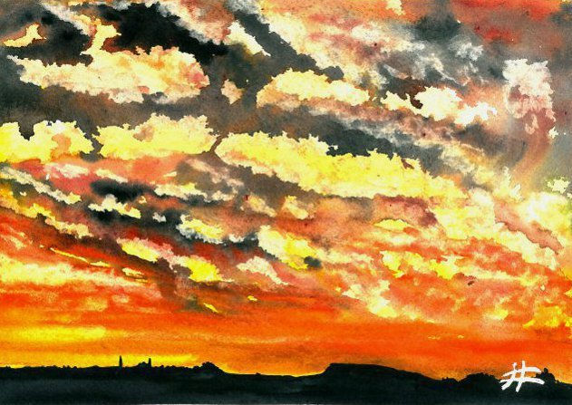 Amanecer en Tornabous Watercolour Paper Landscaping