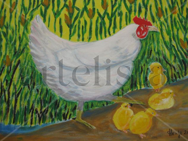 La gallina  y sus pollitos Oil Canvas Landscaping