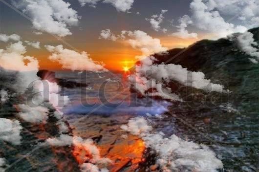 Paisaje entre nubes en el horizonte 