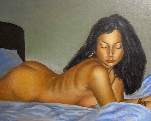 Desnudo en sabanas azules 2 Oil Canvas Nude Paintings