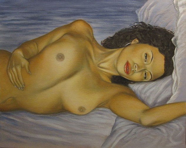 Desnudo en sabanas azules Oil Canvas Nude Paintings