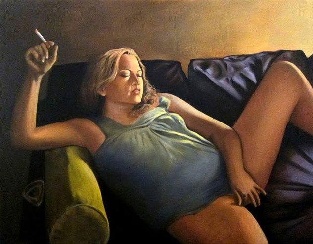 Un cigarro, el placer en su mano 1 Oil Canvas Nude Paintings