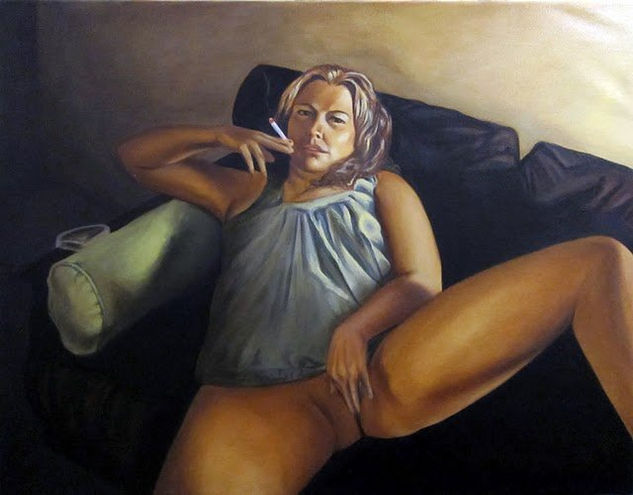 Un cigarro, el placer en su mano 2 Oil Canvas Nude Paintings