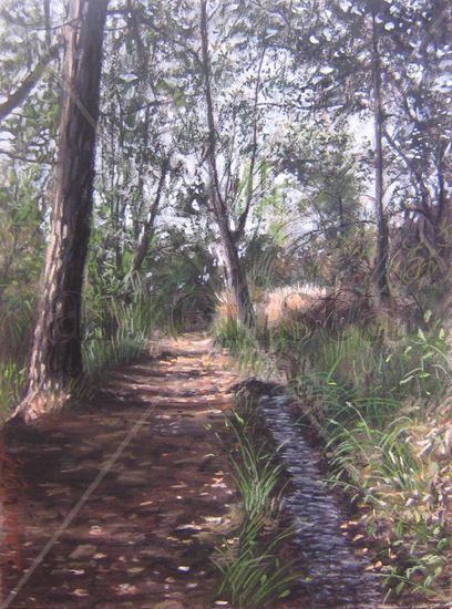 Vereda y acequia. Pastel Tabla Paisaje