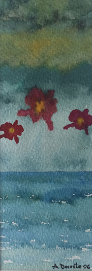 Orquideas sobre el mar Acuarela Papel Paisaje