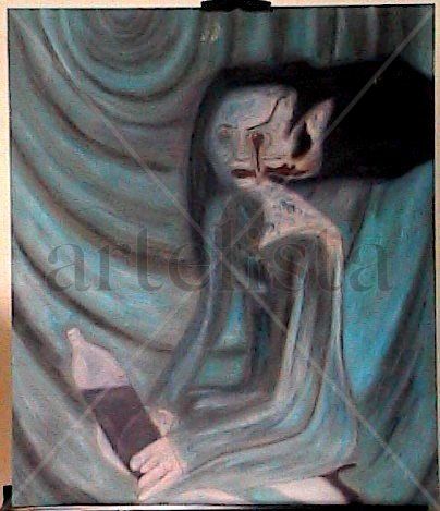 Agujero de alcohol Oil Panel Figure Painting