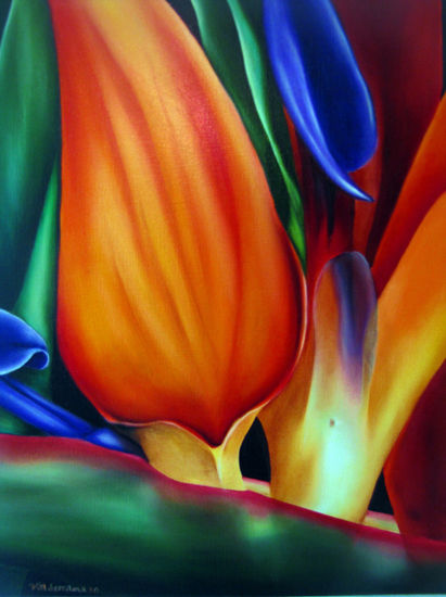 Ave del Paraiso 2 Oil Canvas Floral Painting