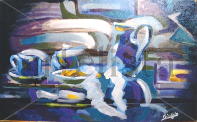 Bodegón azul II Acrylic Canvas Still Life Paintings