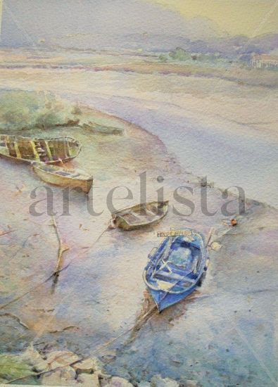 Barcas en San Vicente de la Barquera Watercolour Paper Marine Painting