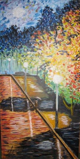 otoño lluvioso Oil Panel Landscaping