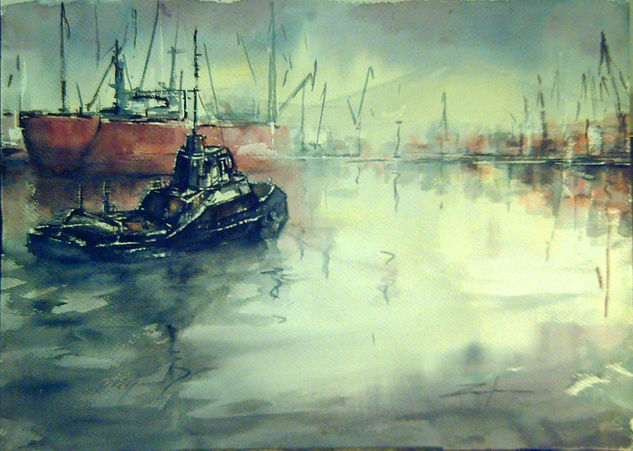 UN DIA DE BRUMA Watercolour Paper Marine Painting