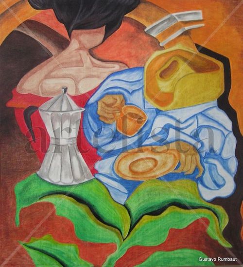 Tomando café Oil Canvas Others