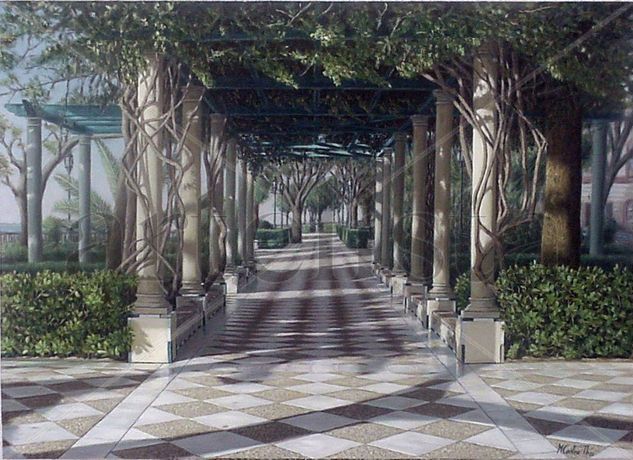 PERGOLAS EN PASEO CARLOS II Óleo Tabla Paisaje