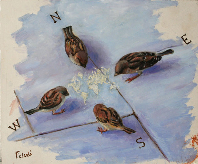 Un Mundo picoteado Oil Panel Animals