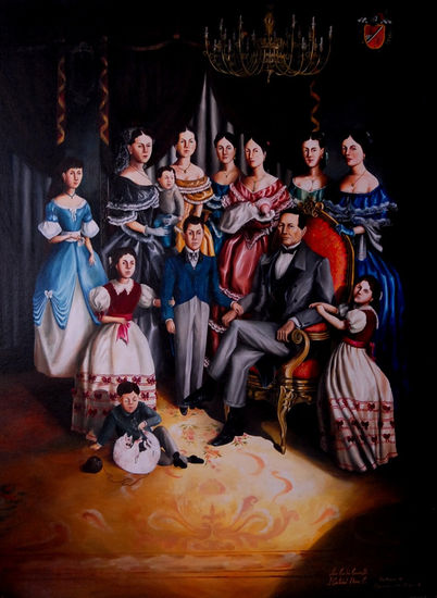 La Familia Juárez Maza Oil Textile Portrait