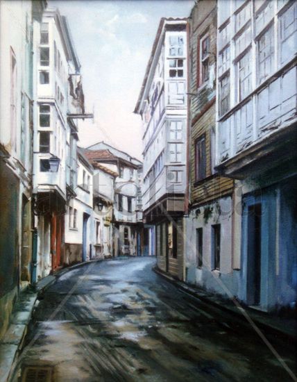 Calle de Carmen Curuxeira/Rúa de Carmen Curuxeira/Carmen Curuxeira street (Ferrol. A Coruña) Óleo Lienzo Paisaje