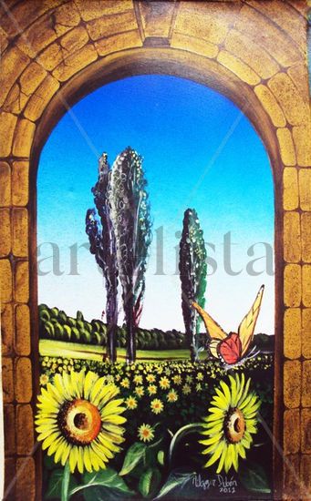 portal y girasol Oil Canvas Landscaping