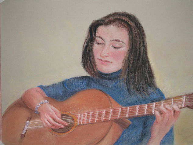 LA CHICA DE LA GUITARRA Pastel Paper Figure Painting