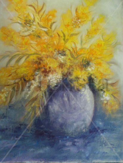 amarilloy azul Oil Canvas Floral Painting