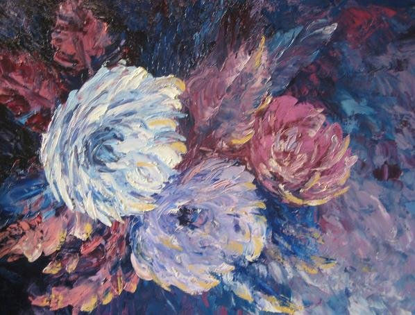 ROSAS MORADOS Oil Canvas Floral Painting