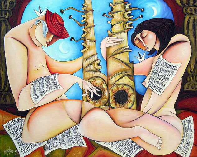 Pareja musical 2 Oil Canvas Figure Painting