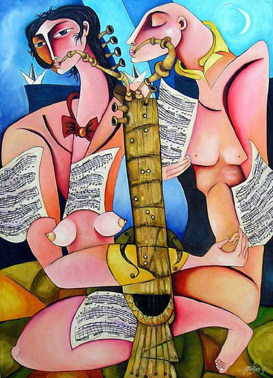 Pareja musical Oil Canvas Figure Painting