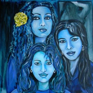 Tres Mujeres Azul 2 Acrylic Canvas Portrait