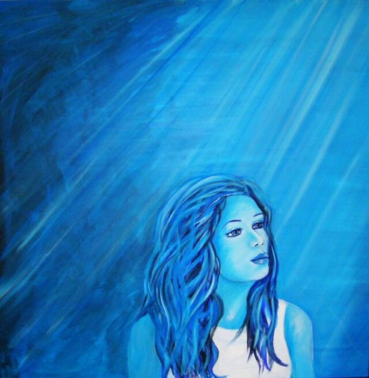 Mujer Azul Acrylic Canvas Portrait