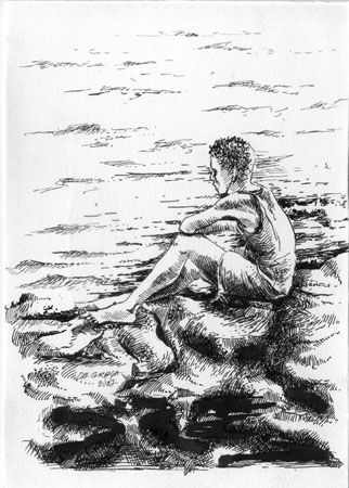 Contemplando o mar I Tinta