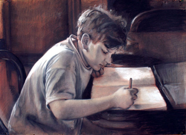 Eugenio che scrive Pastel Paper Portrait