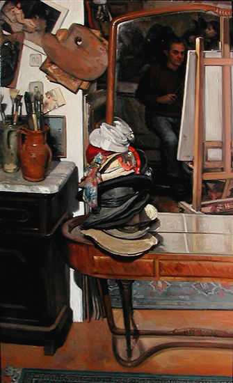 Autoritratto con cappelli Oil Panel Portrait