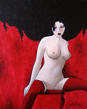 Le Tabouret Rouge Acrylic Canvas Nude Paintings