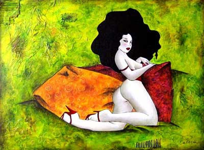 Geisha aux Coussins Acrylic Canvas Nude Paintings