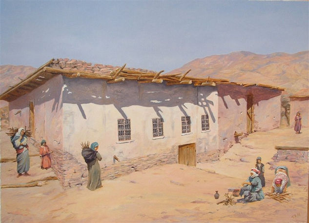 Berber cottage in the Atlas Mountains Óleo Lienzo Paisaje