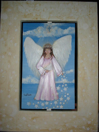 Anjo da Guarda Acrylic Textile Figure Painting