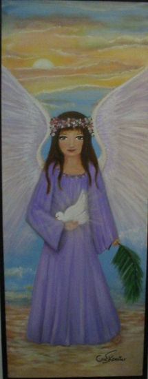 Anjo da Guarda lilas Acrylic Textile Figure Painting