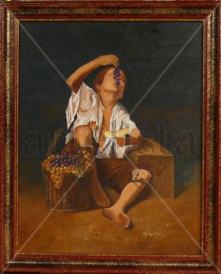 Comiendo Uvas-Homenaje a Murillo Oil Canvas Figure Painting