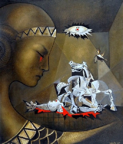 shahmaran with Guernica1 Oil Canvas Figure Painting