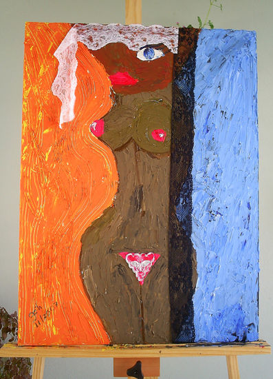 Deusa Negra Acrylic Textile Figure Painting