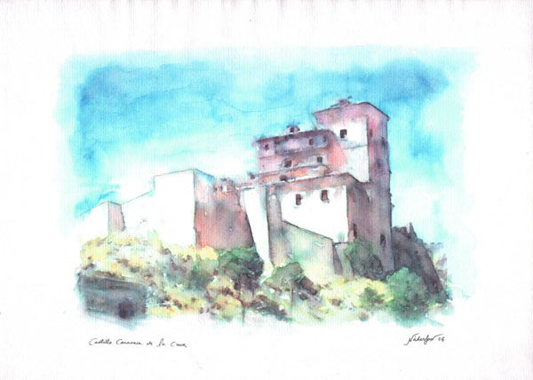 Castillo Caravaca de  la Cruz Acuarela Papel Paisaje