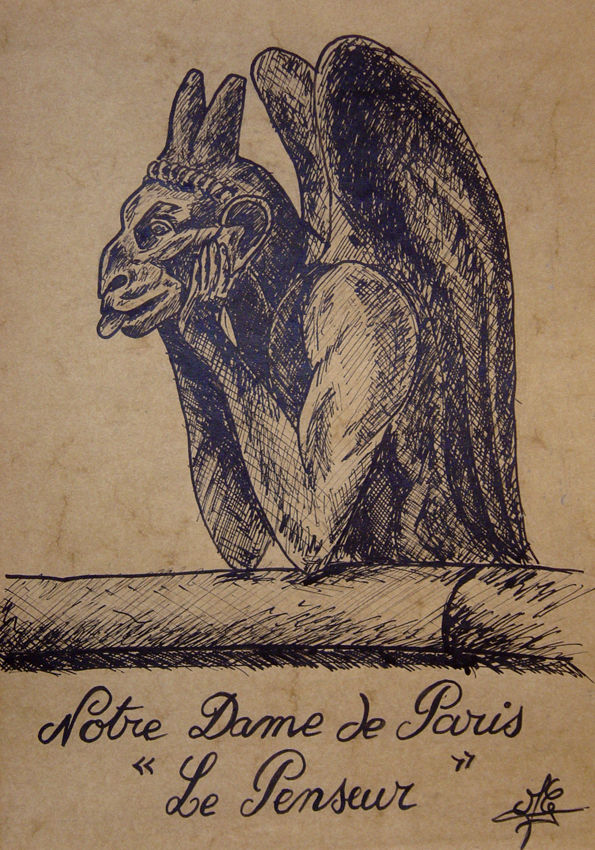 Gargouille de N-D de Paris : Le Penseur