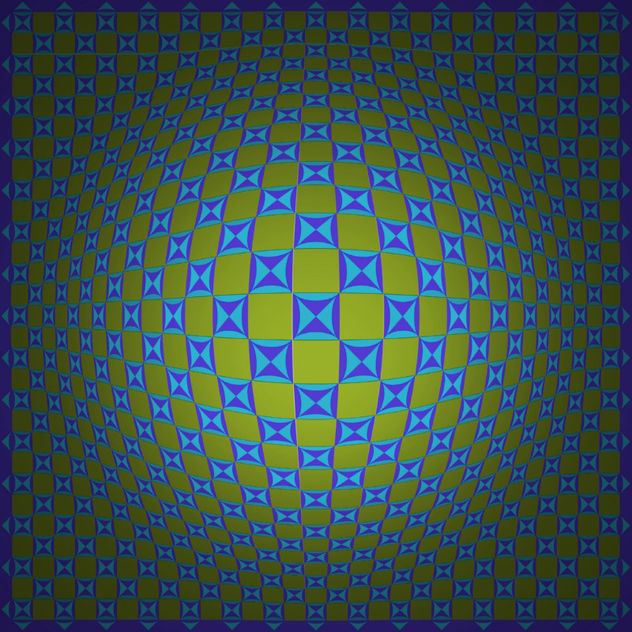 Op Art Expand One Blue Green