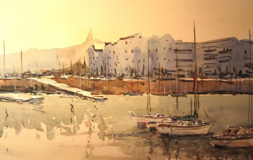 Puerto de Bretaña Watercolour Paper Marine Painting