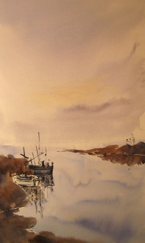 Barcas en la Albufera Watercolour Paper Marine Painting