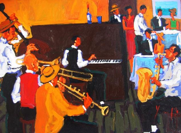 Midnight Jazz Session Oil Canvas