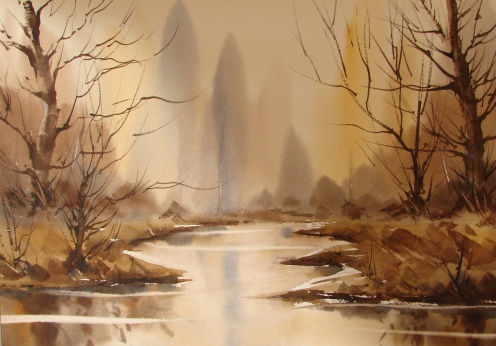 Tarde serena Watercolour Paper Landscaping